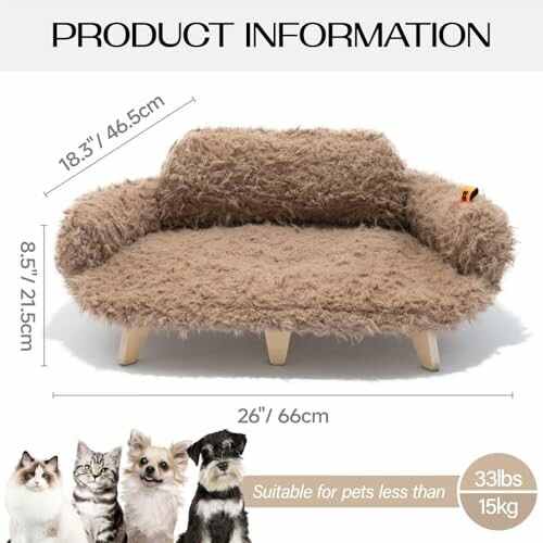 Furry pet sofa bed with dimensions and pet weight limit